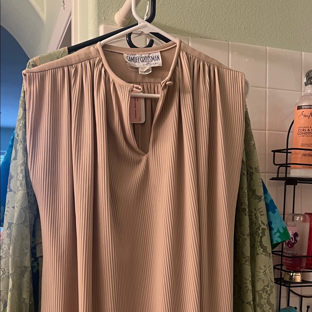Elegant Tan Pleated Midi Dress